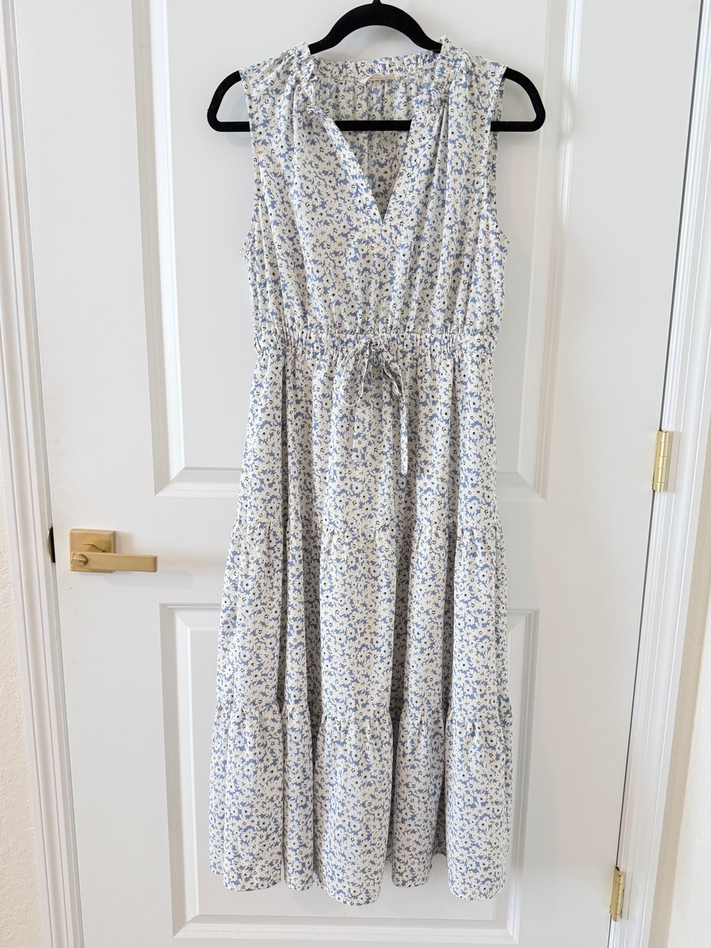 Doe & Rae White and Light Blue Floral Midi Dress